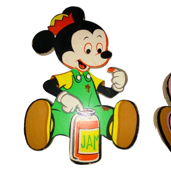 2 Vintage Disney Mickey Mouse Wall Thick Cardboard Particle Board Nursery Decor - Picture 2 of 7